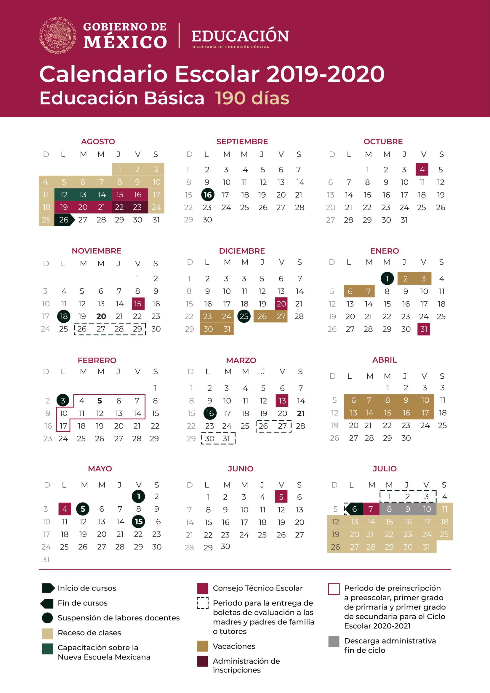 Calendario Escolar 2020